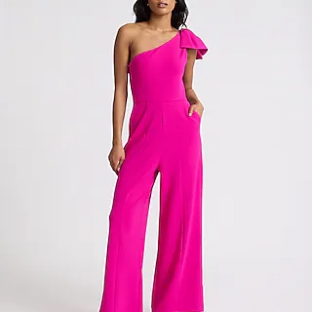 Express Vibrant Pink One-Shoulder Jumpsuit